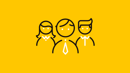 Encart sur fond jaune Cerello avec une icône représentant des consultants