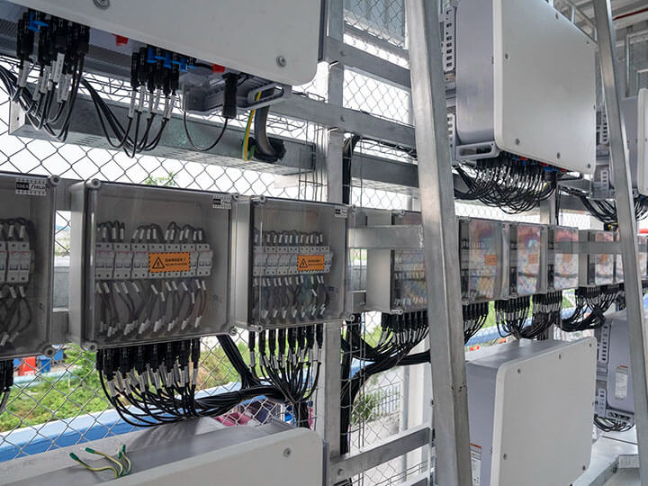 Electrical breakers inside electric panels in a power plant
