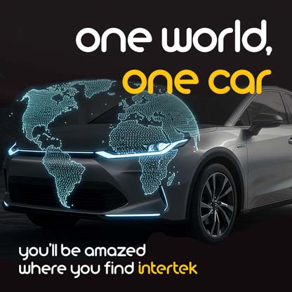 A digital world map overlayed in front of a car